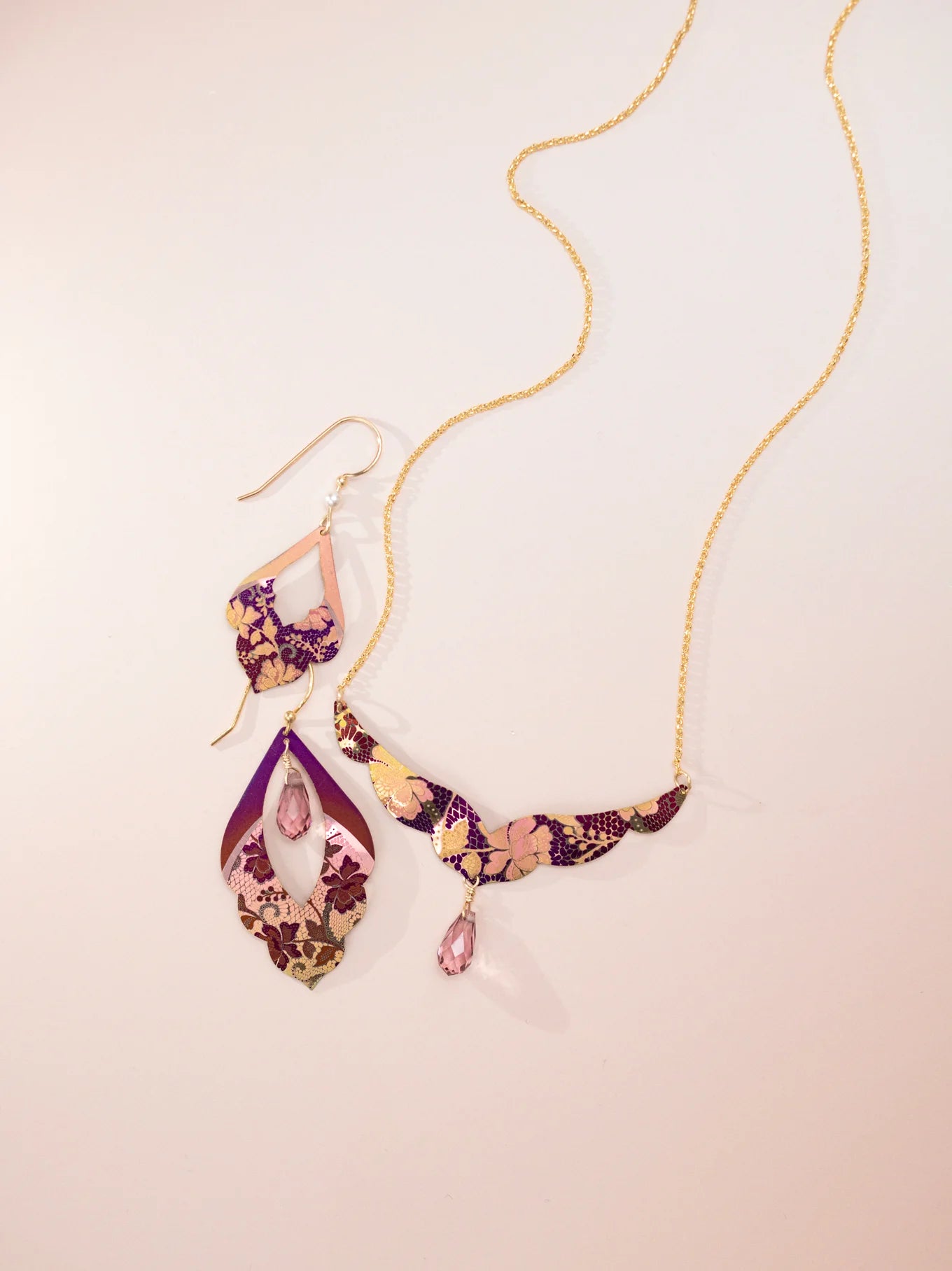 purple beaded jewelry set hand painted