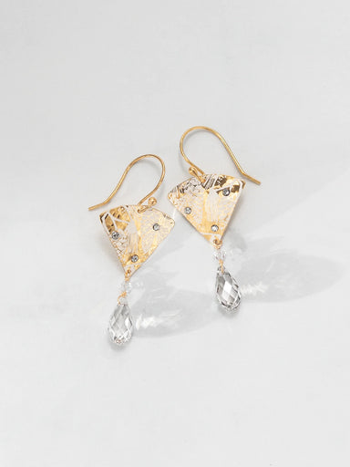 gold dangle earrings with clear gemstones