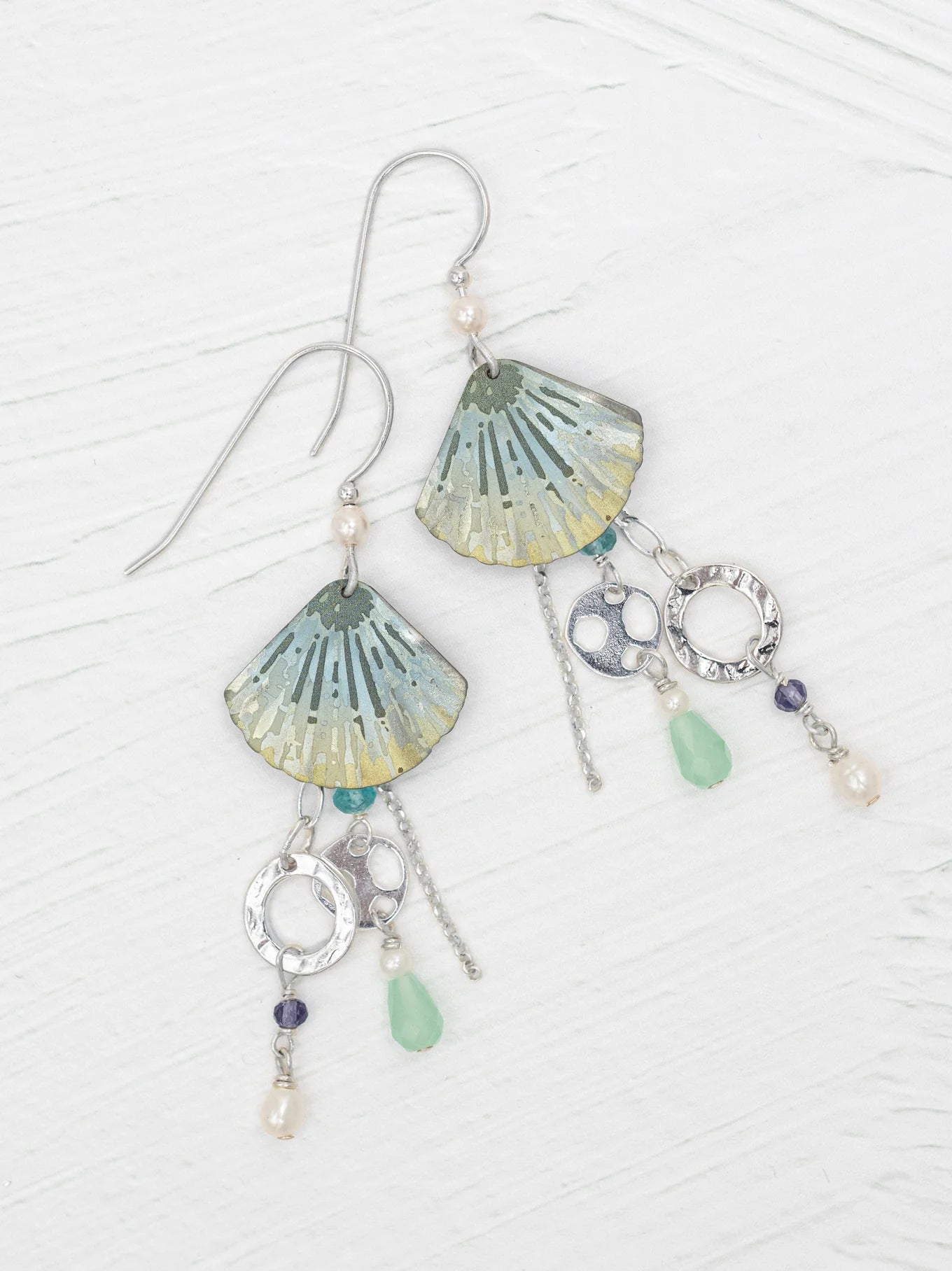 silver dangle earrings with gemstones