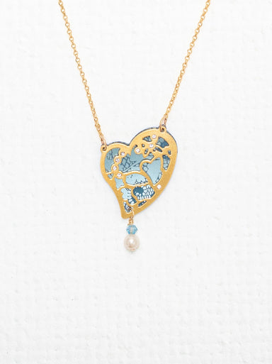 diamond heart pendant necklace with pearl