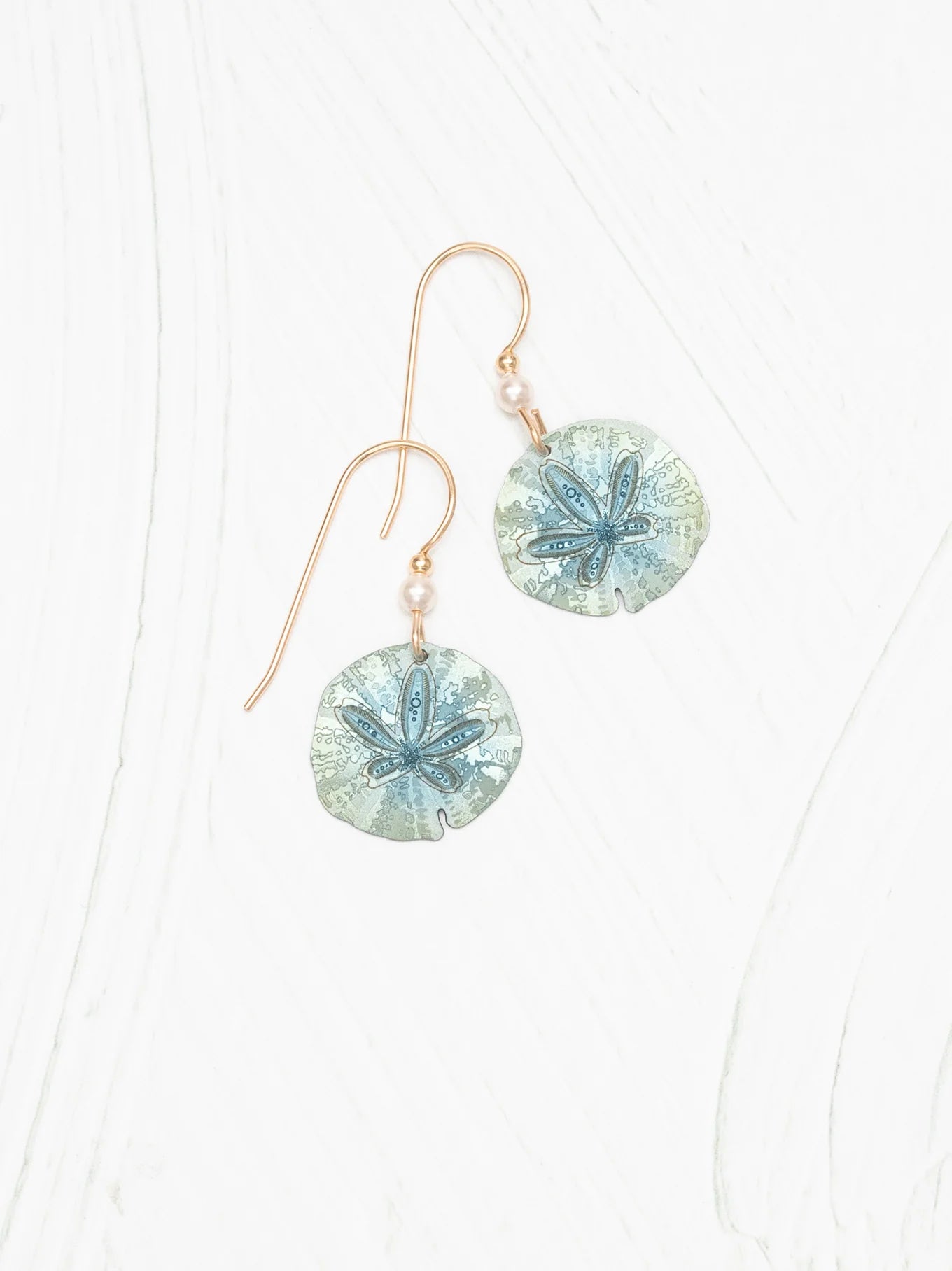 sand dollar etched drop earring with pearl