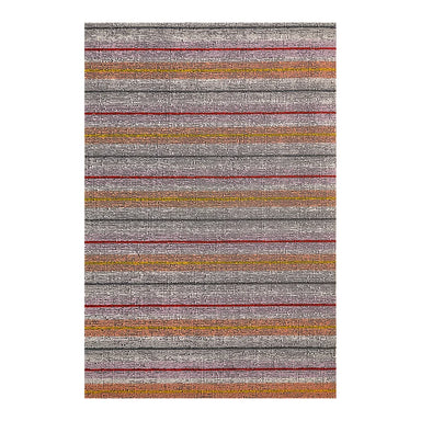 Chilewich Ribbon Stripe Shag Mat in Bon Bon, featuring colorful striped bands, plush texture, and a slip-resistant backing for indoor or outdoor use