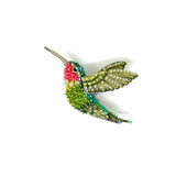 Ruby Throated Hummingbird Brooch hand-embroidered brooch by Trovelore