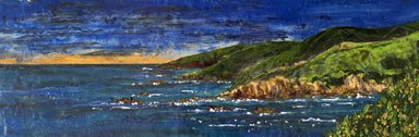 First Friday presents Nicole Woodling | South Coast, an encaustic landscape painting on a 12 x 36 inch wood panel inspired by art, ecology, and the natural world.