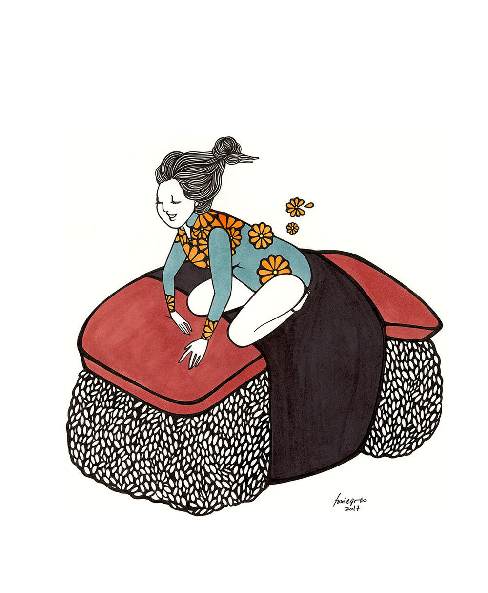 Women sitting on spam musubi giclee print