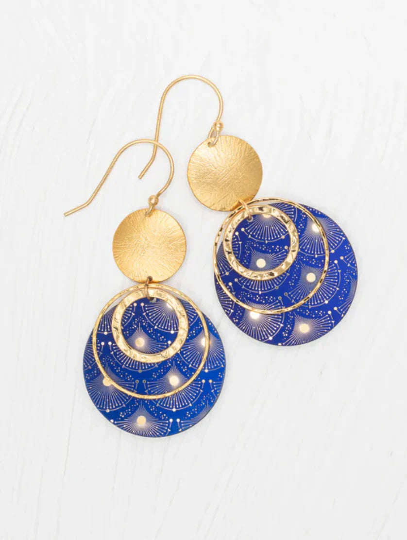 blue celestial gold hoop earrings