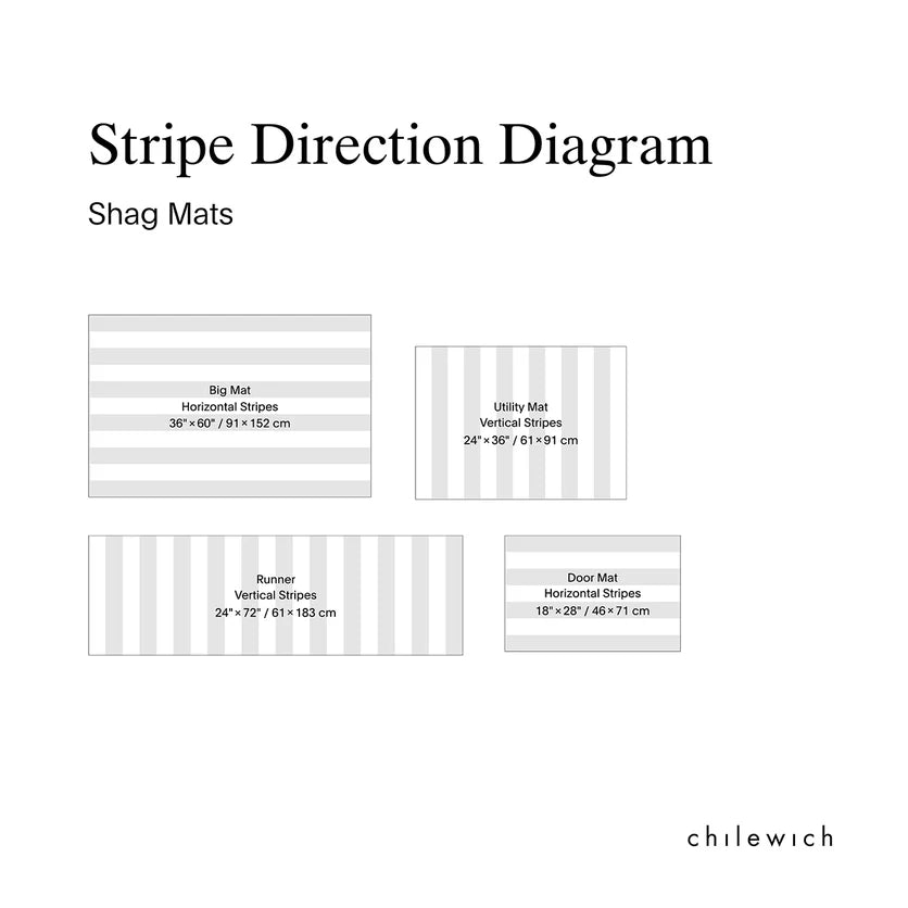 Chilewich Stripe direction diagram for shag mats size chart