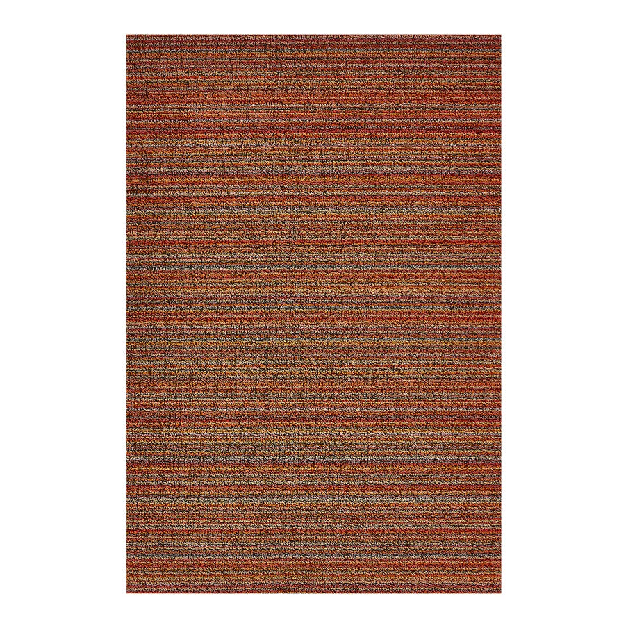 Chilewich Skinny Stripe Shag Mat in Orange, a durable indoor outdoor striped doormat