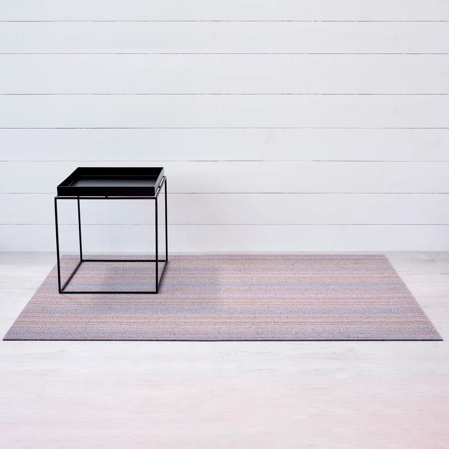 Chilewich Skinny Stripe Shag Mat in Periwinkle, durable indoor-outdoor striped doormat