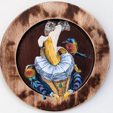 banana with insects painted on wood