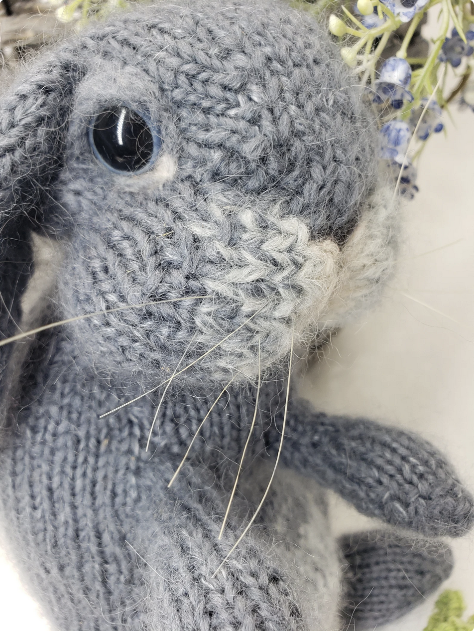 Handmade Fuzzy Blue Knitted Bunny