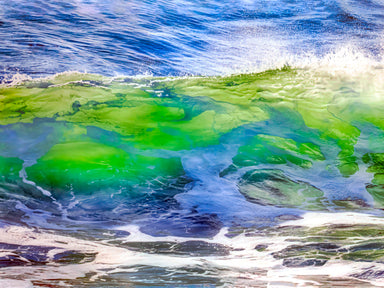 A vibrant digital artwork titled 'Hearts for the Arts | Ocean' by Hearts for the Arts, showcasing a striking green and blue wave, exemplifying the beauty of ocean waves.