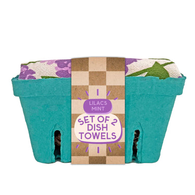 I Lilac Purple Tea Towel set featuring lilac and mint colors, perfect for brightening your kitchen.
