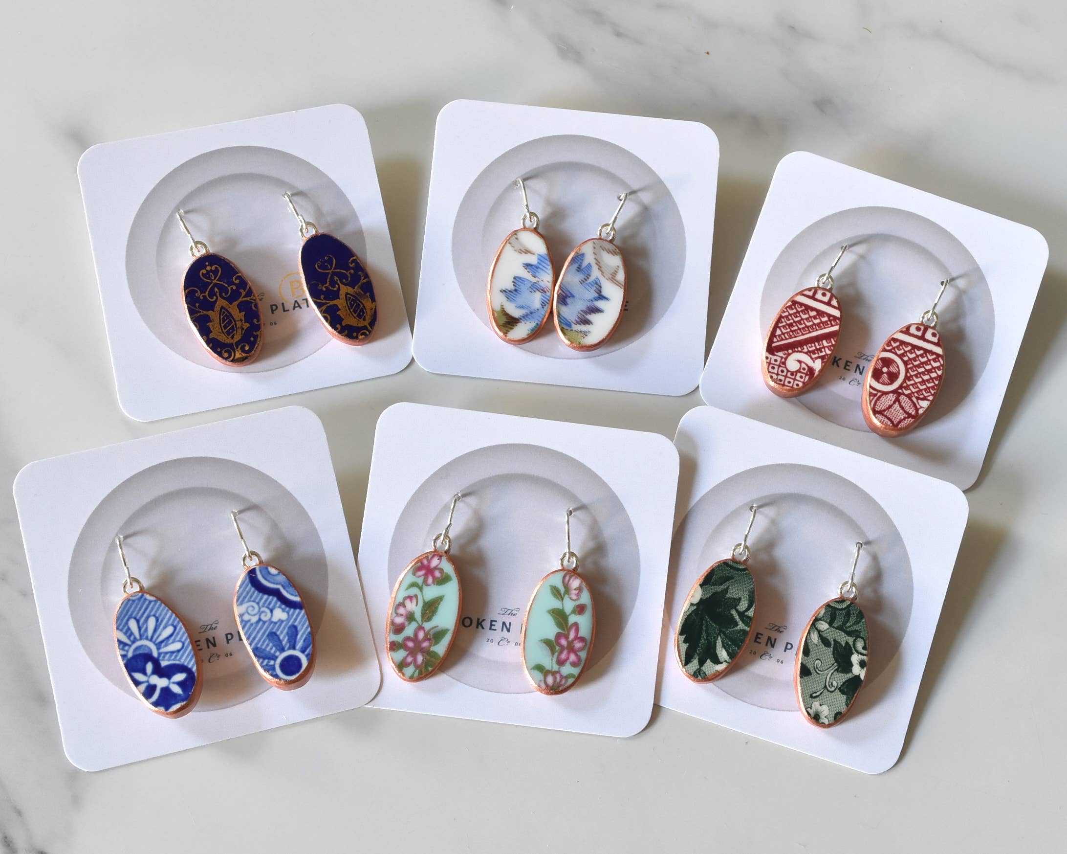 Broken Plate Dangle Earring - Teardrop Shape