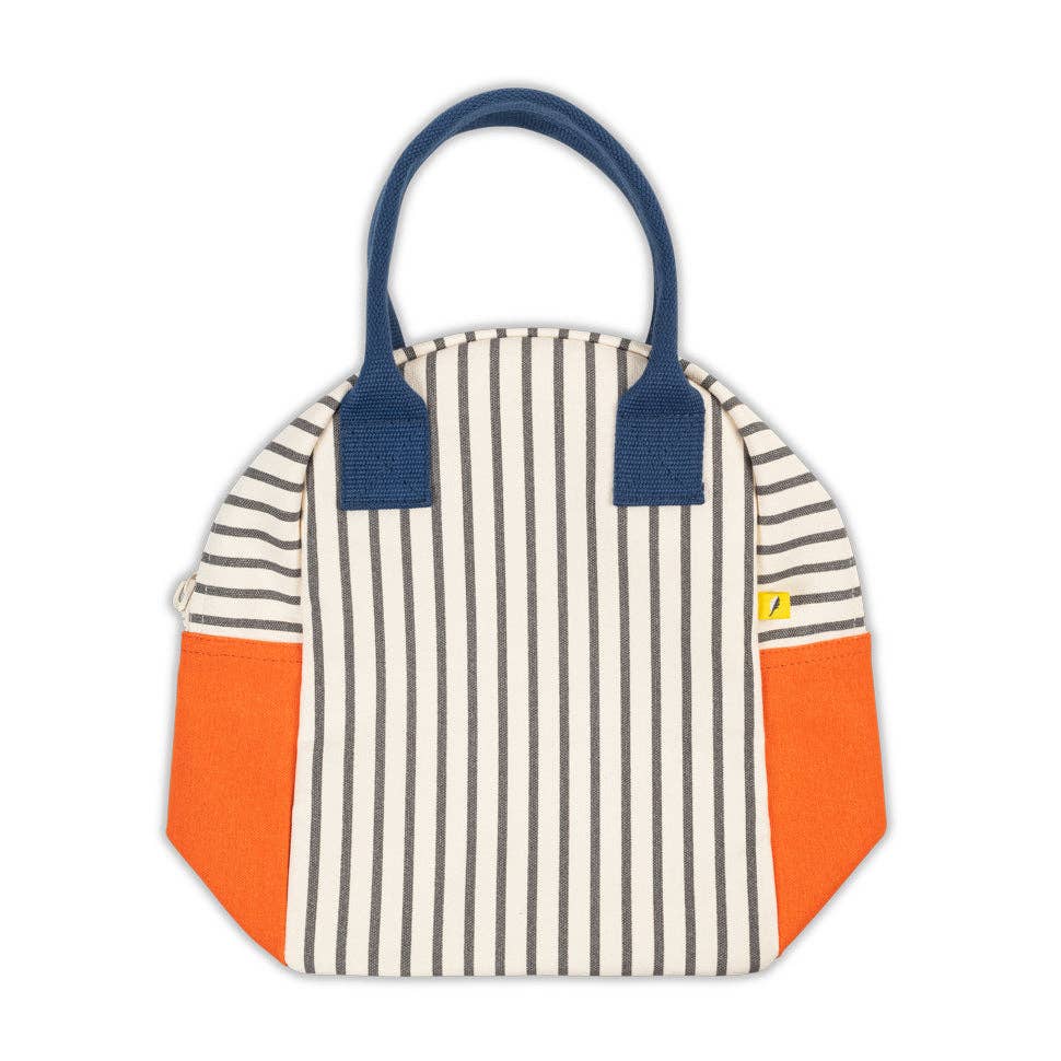 Striped lunch bag with orange accents