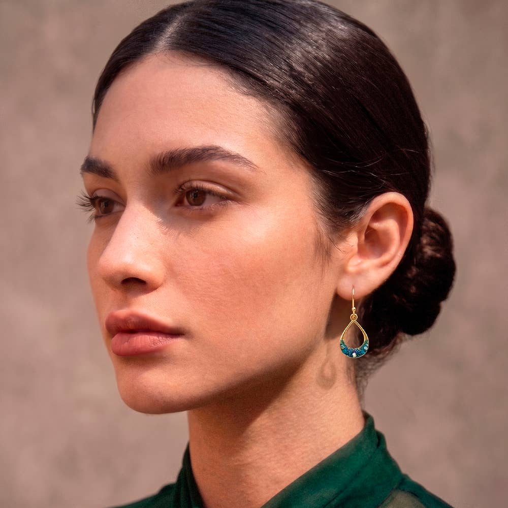 18K Gold Plated Petite Round Moon Drop Earrings with Colorful Crystals - Celestial Design, a drop of color and a dash of humor for your ears!