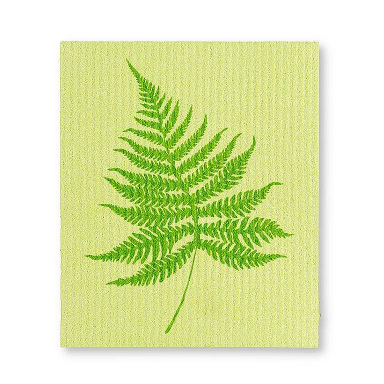 Green fern leaf graphic on biodegradable dishcloth from Abbott, part of the Fern Leaf Dishcloths set of 2.