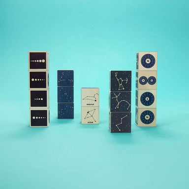 Uncle Goose Constellation Blocks showcasing 16 debossed cubes featuring constellations, perfect for tiny stargazers and aspiring astronomers!