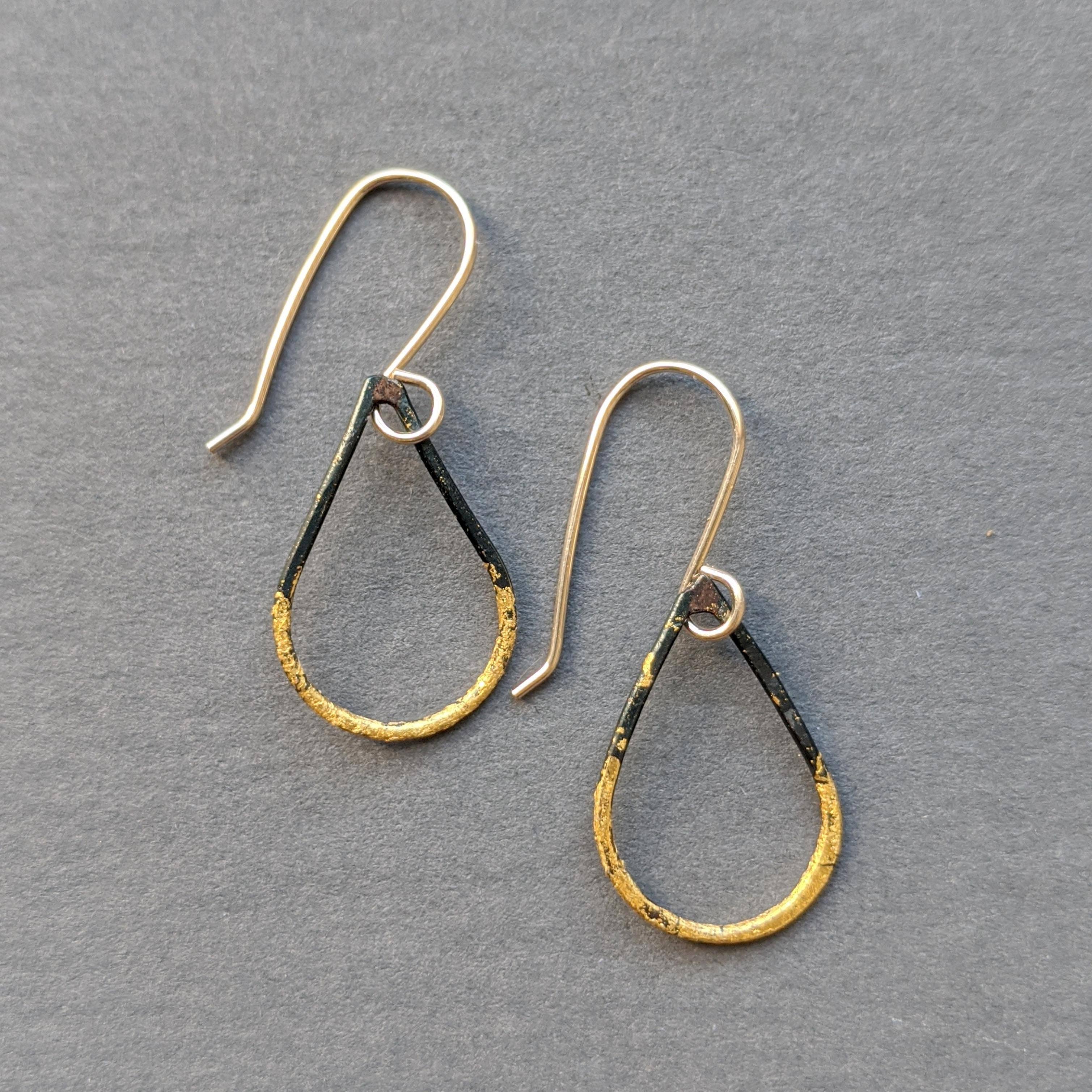 Small Steel & Gold Teardrop Earrings