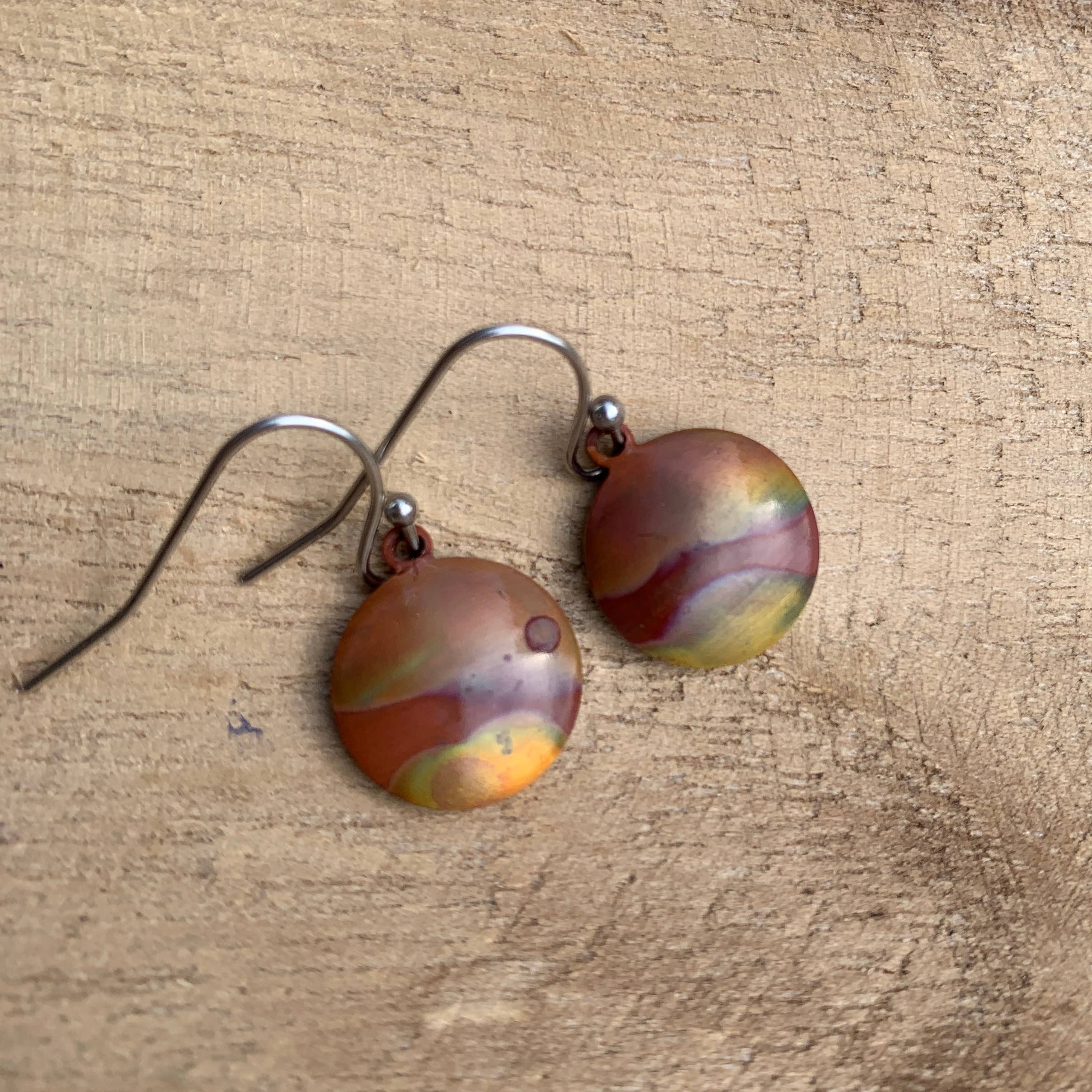 Small Round Fire Painted Copper Earrings