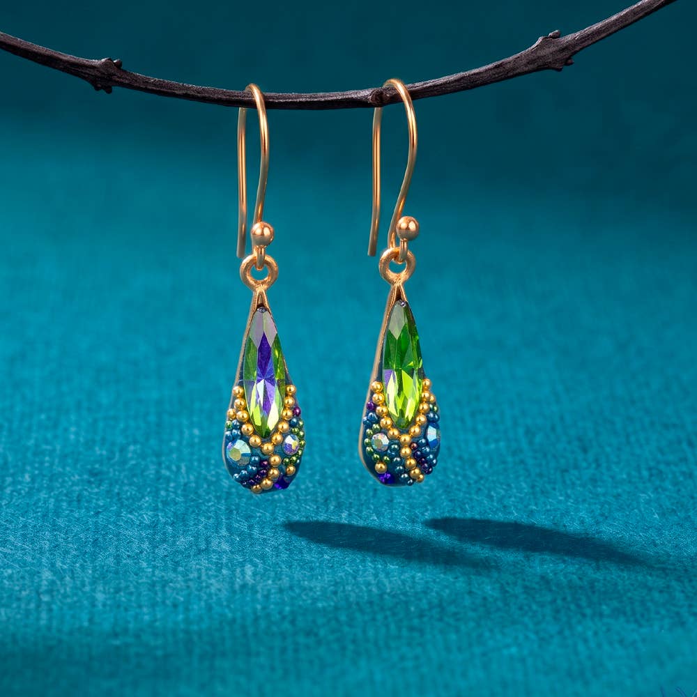 18K Gold Plate Crystal Petite Teardrop Earrings with Blue Crystals - Because your earlobes deserve a fancy party too!