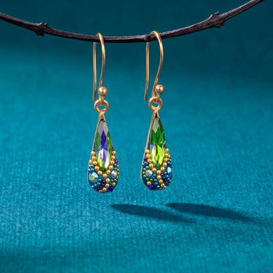 18K Gold Plate Crystal Petite Teardrop Earrings with Blue Crystals - Because your earlobes deserve a fancy party too!
