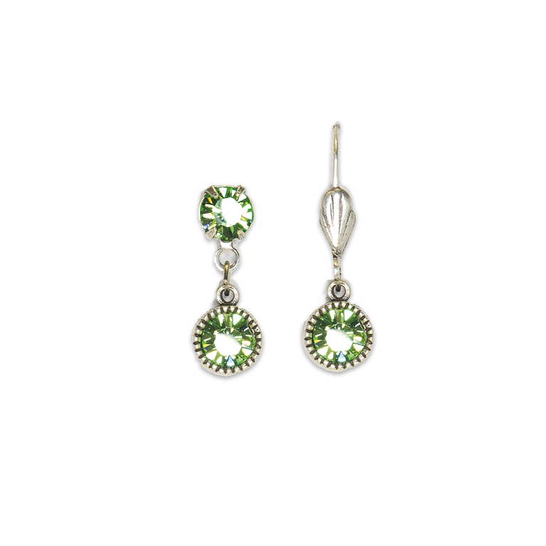 Pair of silver drop earrings with green gemstones
