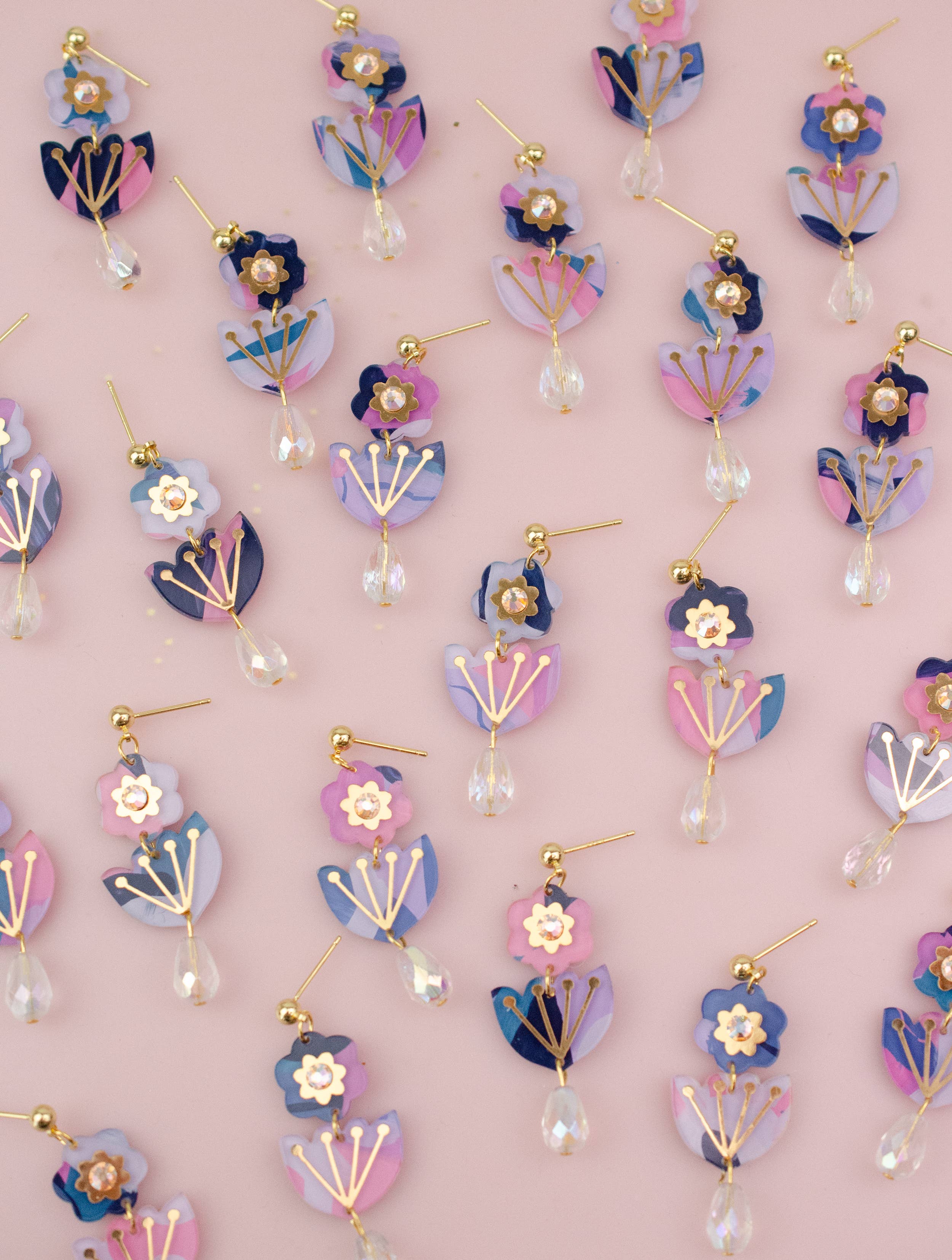 Handpainted Flower Acrylic Dangle Earrings
