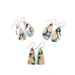 Wearing Navy, Green, Coral Pink Marble Dangle Modern Earrings, highlighting their lightweight design and vibrant colors ideal for stylish outfits.