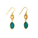 Peacock 2 Drop Earrings in Peacock Blue by Michael Vincent Michaud, featuring cast bronze with a 24K gold finish and cast glass accents.