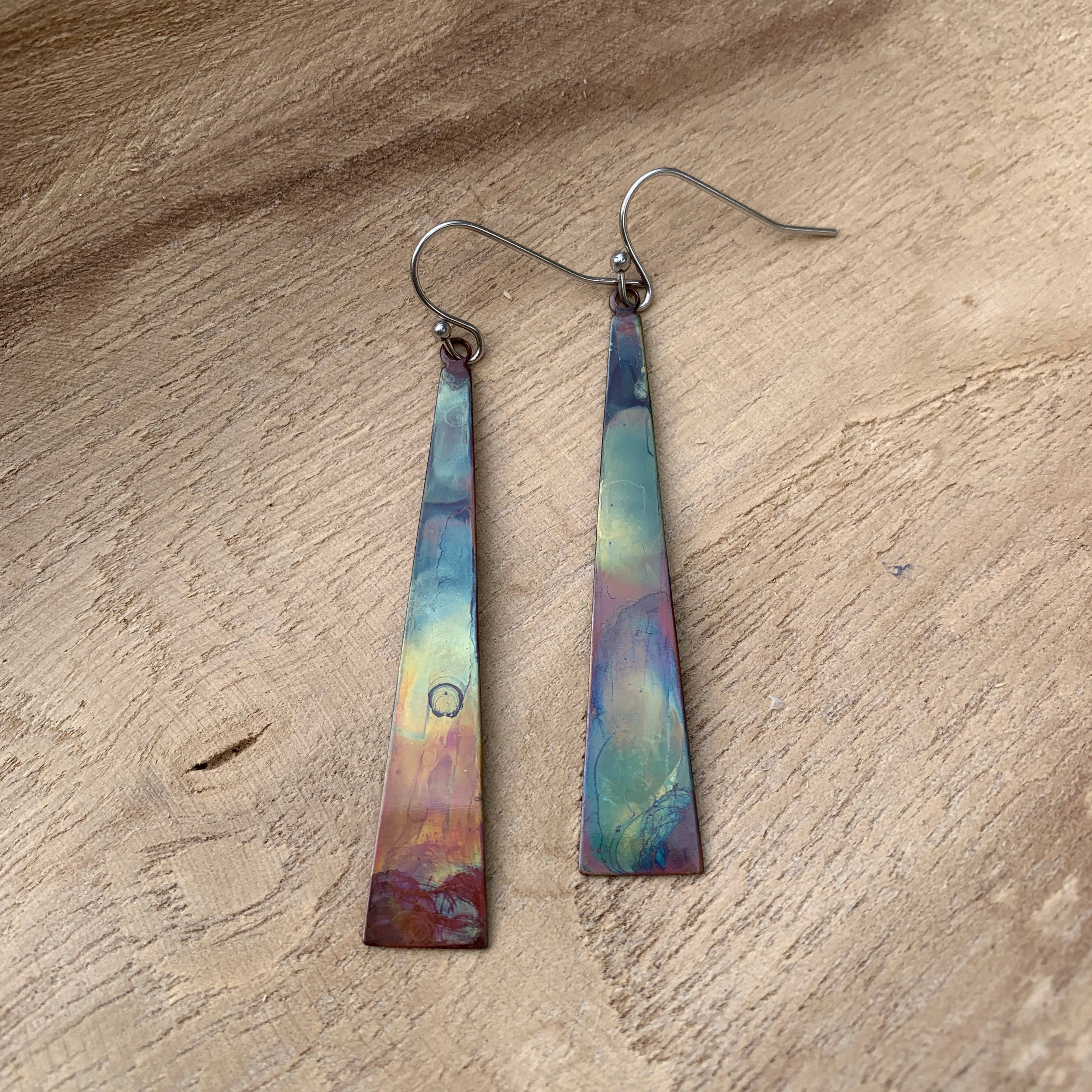 Elegant Triangle Stick Earrings by Positive Shine Jewelry, featuring unique colors and designs handcrafted from heat-treated materials.