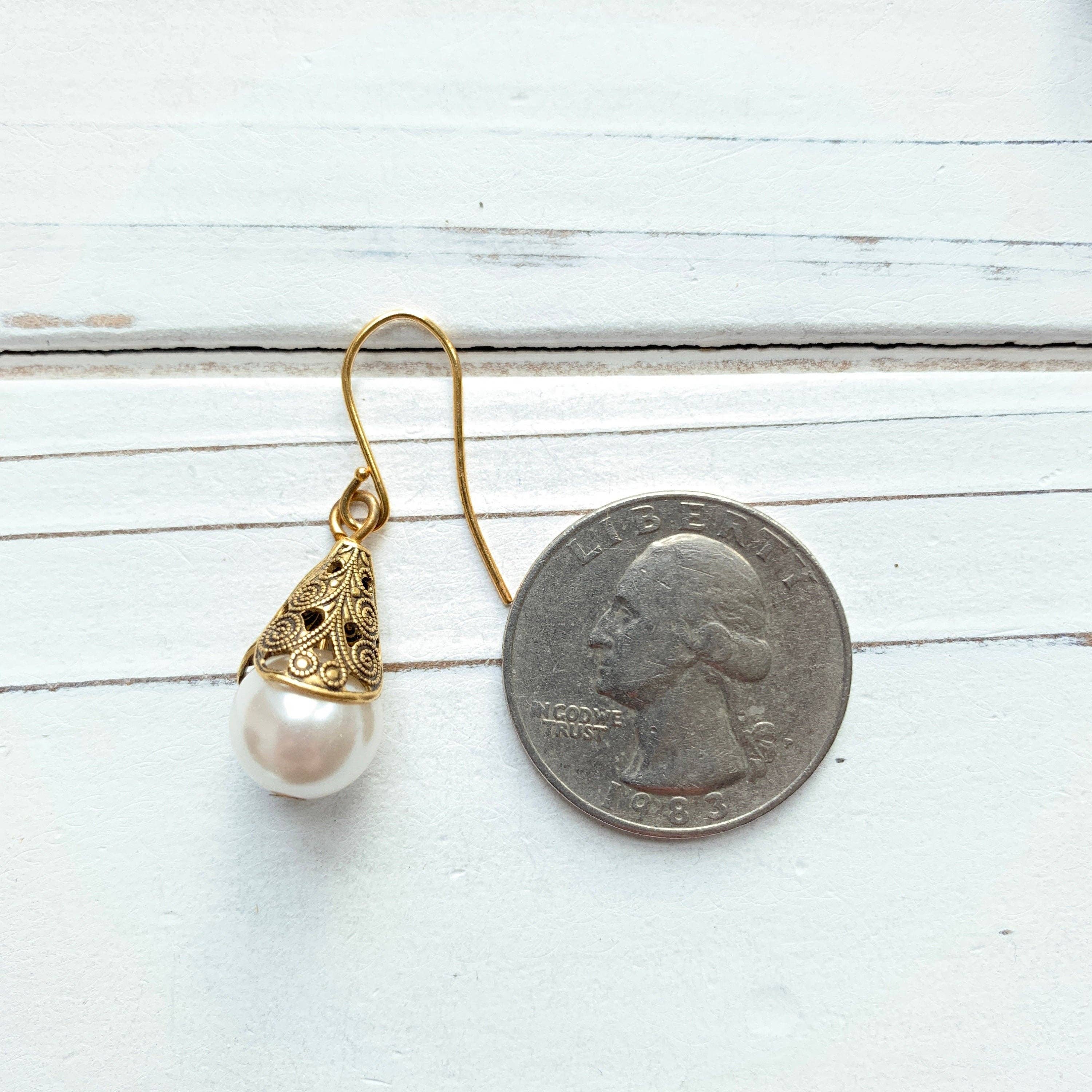 pearl cap drop earrings