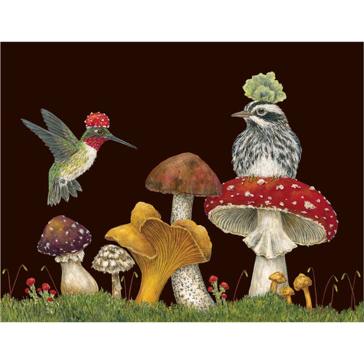 bird with mushroom greeting card