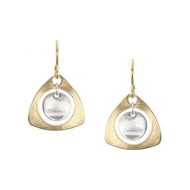 Small Cutout Rounded Triangle with Hanging Disc Wire Earrings by Marjorie Baer, handcrafted jewelry made in California
