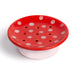 Red ceramic soap dish with white polka dots, designed by Kalastyle Soap Co., featuring drainage holes and a whimsical mushroom design; part of the Swedish Dream Mushroom Ceramic Soap Dish collection.