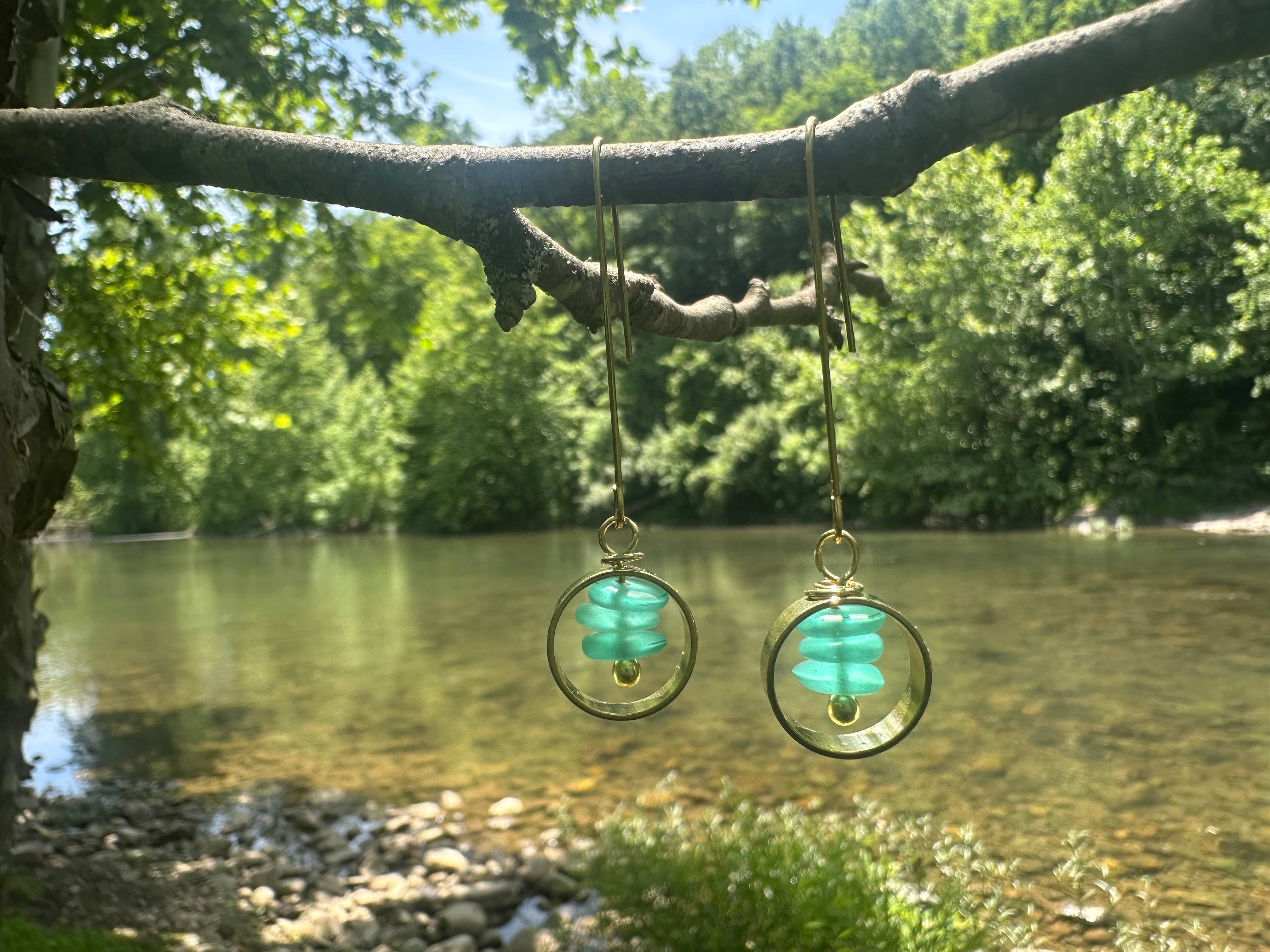 Brass Teal Glass Drops