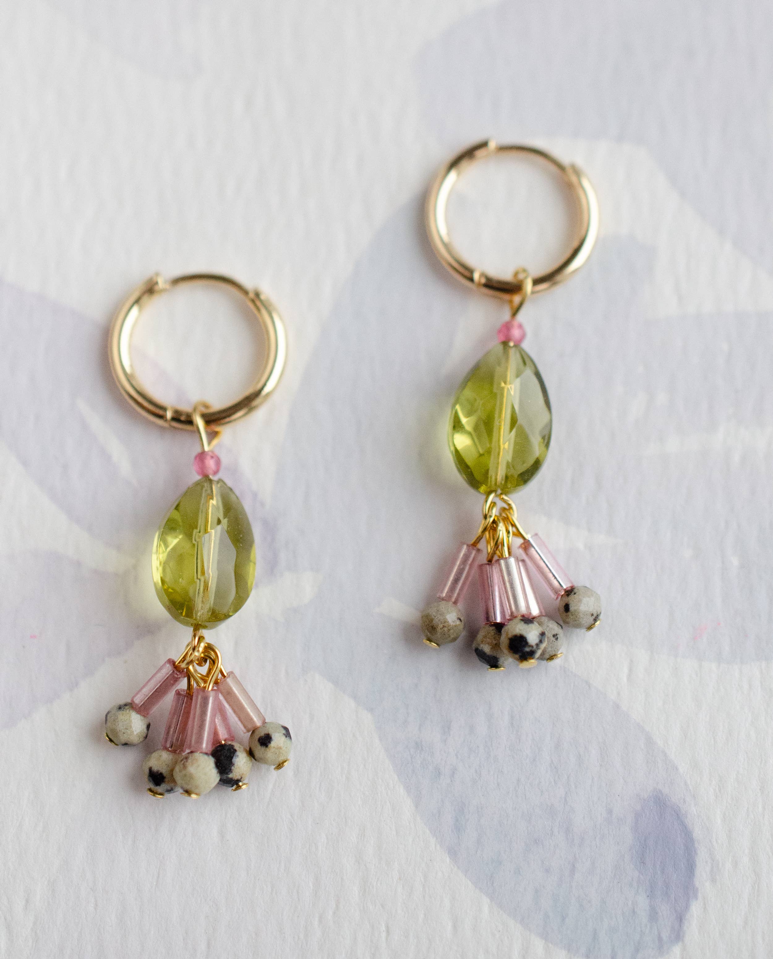 Green Quartz Gemstone Hoop Dangle Earrings