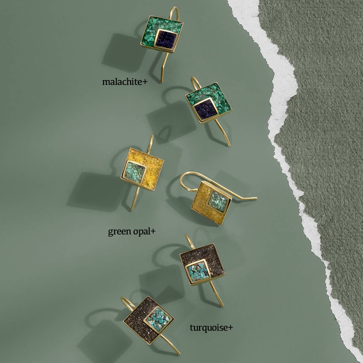 Square Gemstone drop Earrings