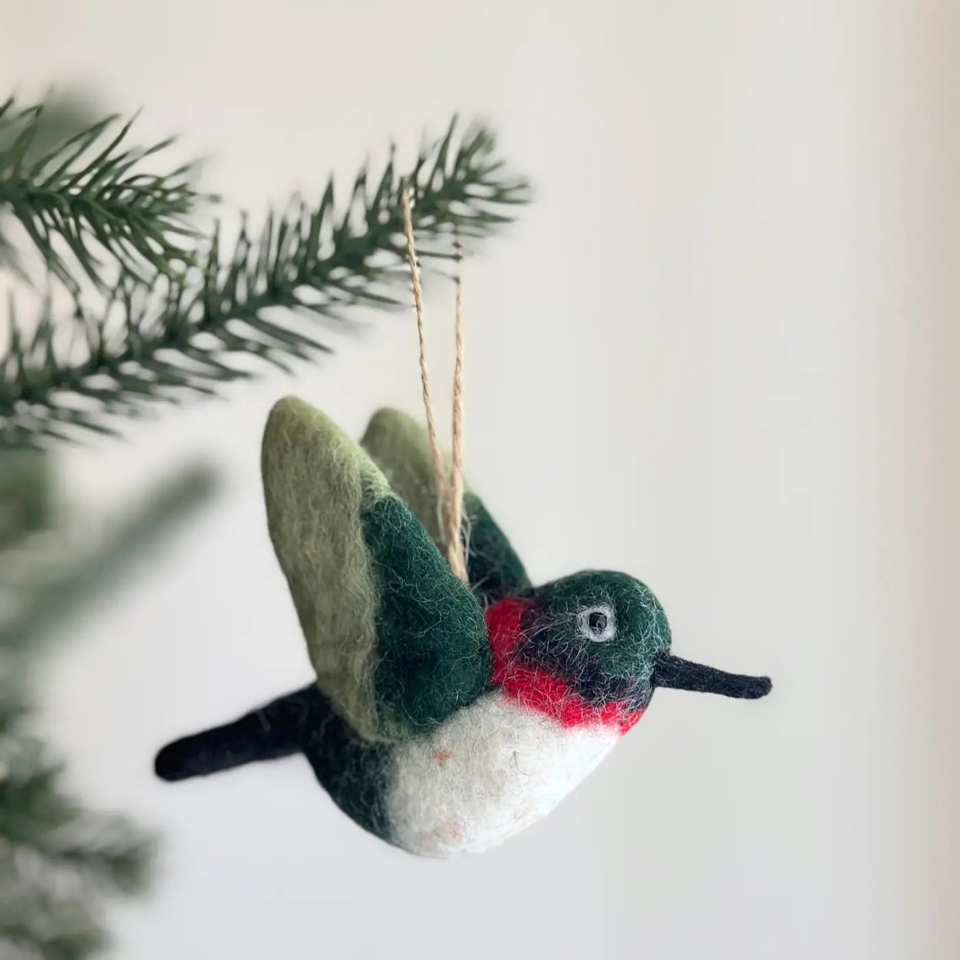 Festive Felt Bird Ornaments, ideal for Christmas, handmade in Nepal and adding charm to your holiday decorations.