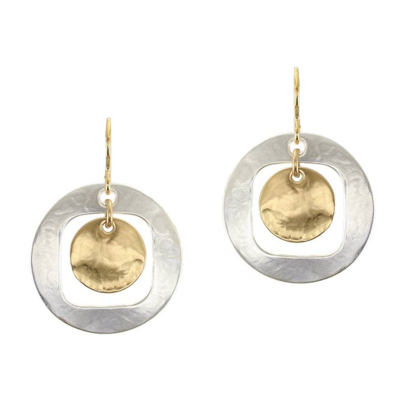 Cutout Disc with Hanging Disc Wire Earrings by Marjorie Baer, handcrafted jewelry made in California