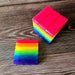 Rainbow Pride Handcrafted Soap by Pretty Soap Co. showcasing vibrant colors of the LGBTQ+ Pride Flag in a beautifully wrapped eco-friendly package.