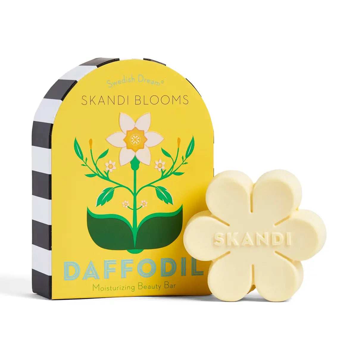 Skandi Blooms Bar Soaps by Kalastyle Soap Co. - Daffodil moisturizing beauty bar with a flower shape and packaging featuring floral design.