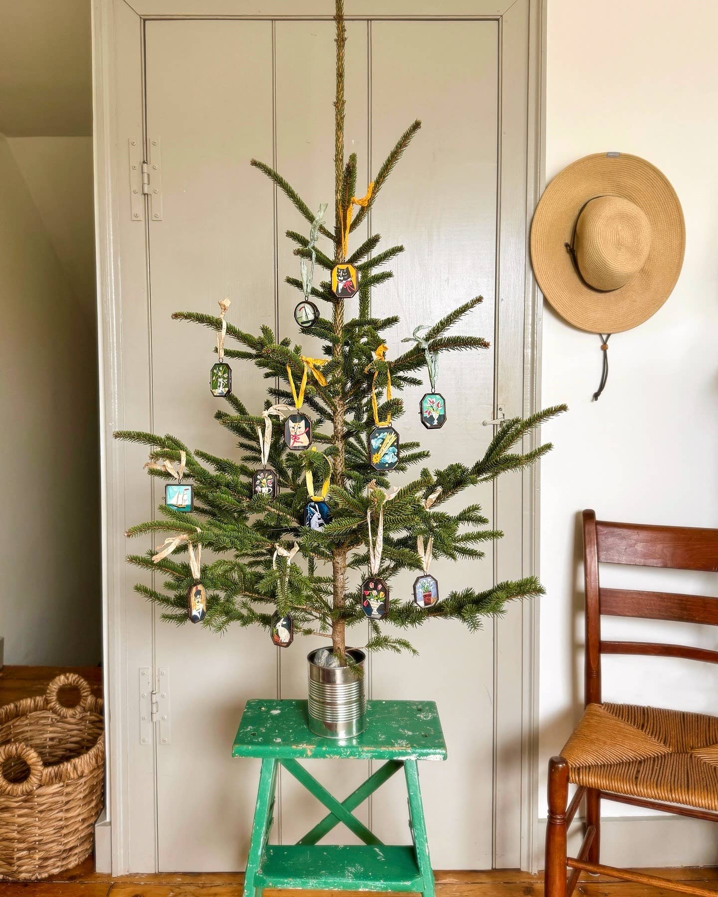 Tree decorated with Vintage-style  art locket ornaments.