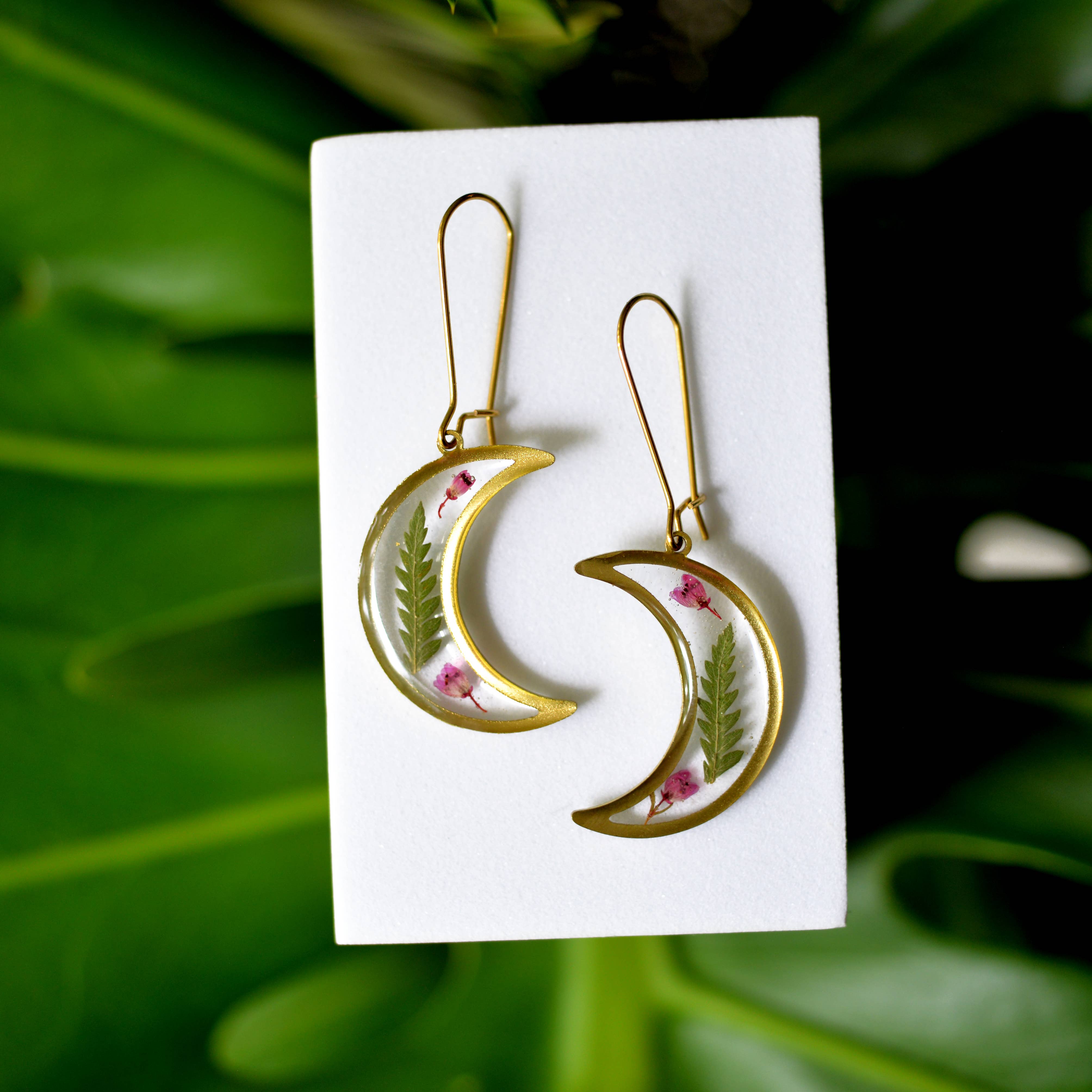 Flower and Fern Moon drop Earrings