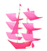 Bright pink Sailing Ship Kite by Haptic Lab, featuring multiple sails and a classic ship design, perfect for outdoor flying and home decoration.
