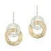 Close-up view of Interlocking Rings Wire Earrings in brass and silver with ripple texture, showcasing modern sculptural design by Marjorie Baer.