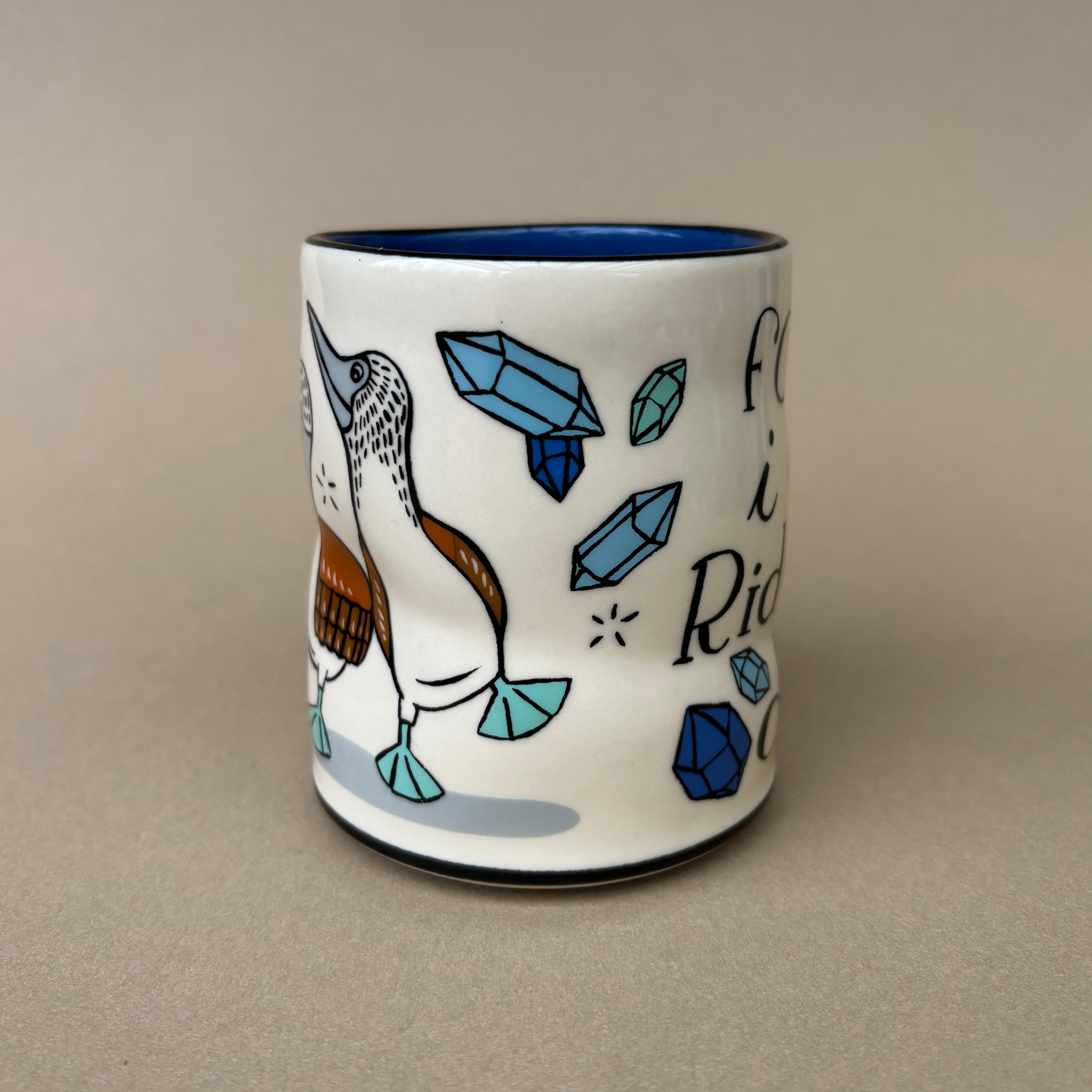 Ridiculous Dance Spark Cup - Large by The Bowl Maker featuring a colorful illustration of blue-footed boobies with geometric shapes.