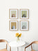 4 framed owl prints above a table