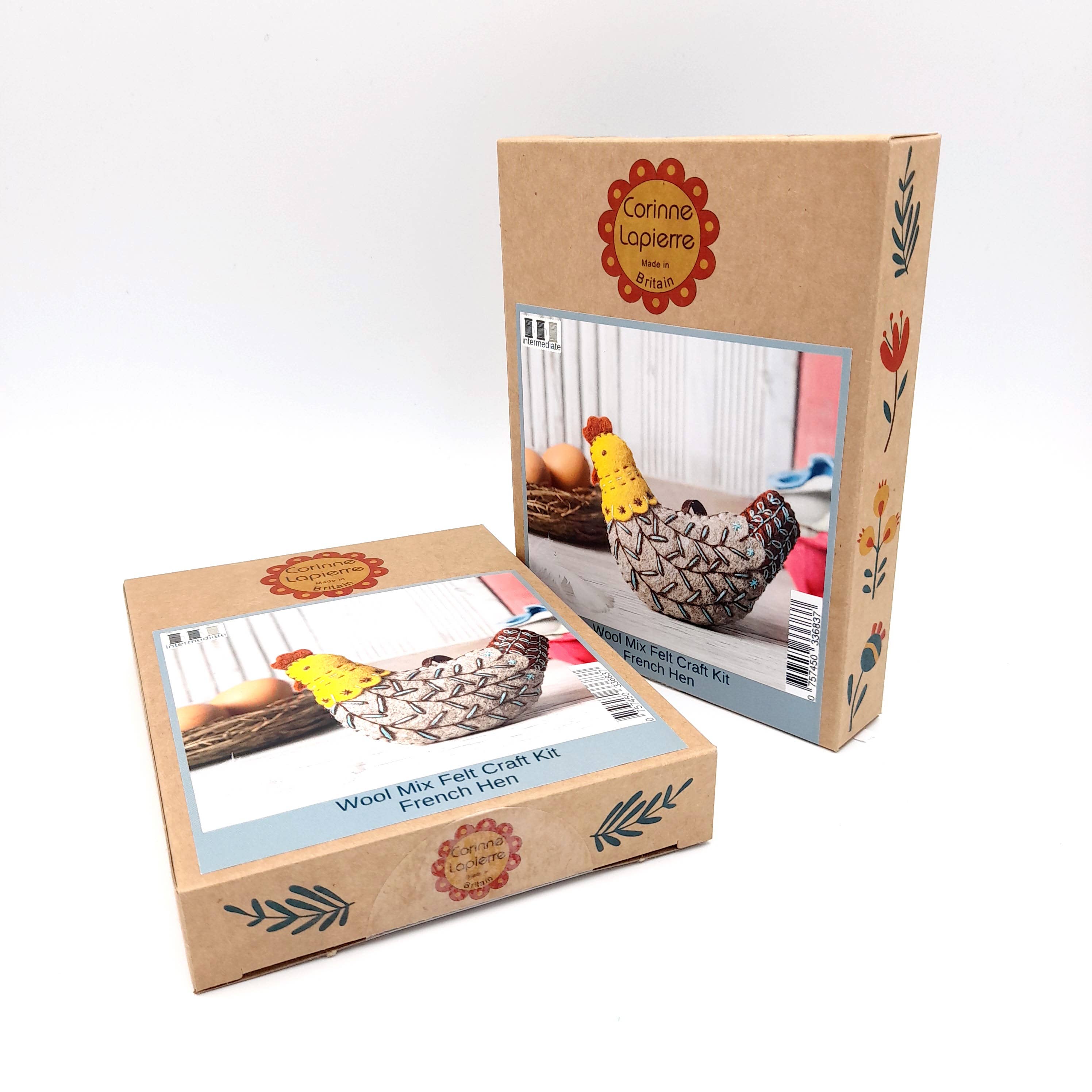 Completed French Hen Felt Craft Mini Kit, showcasing a charming wool-mix hen that adds a touch of vintage décor to your Easter celebrations.