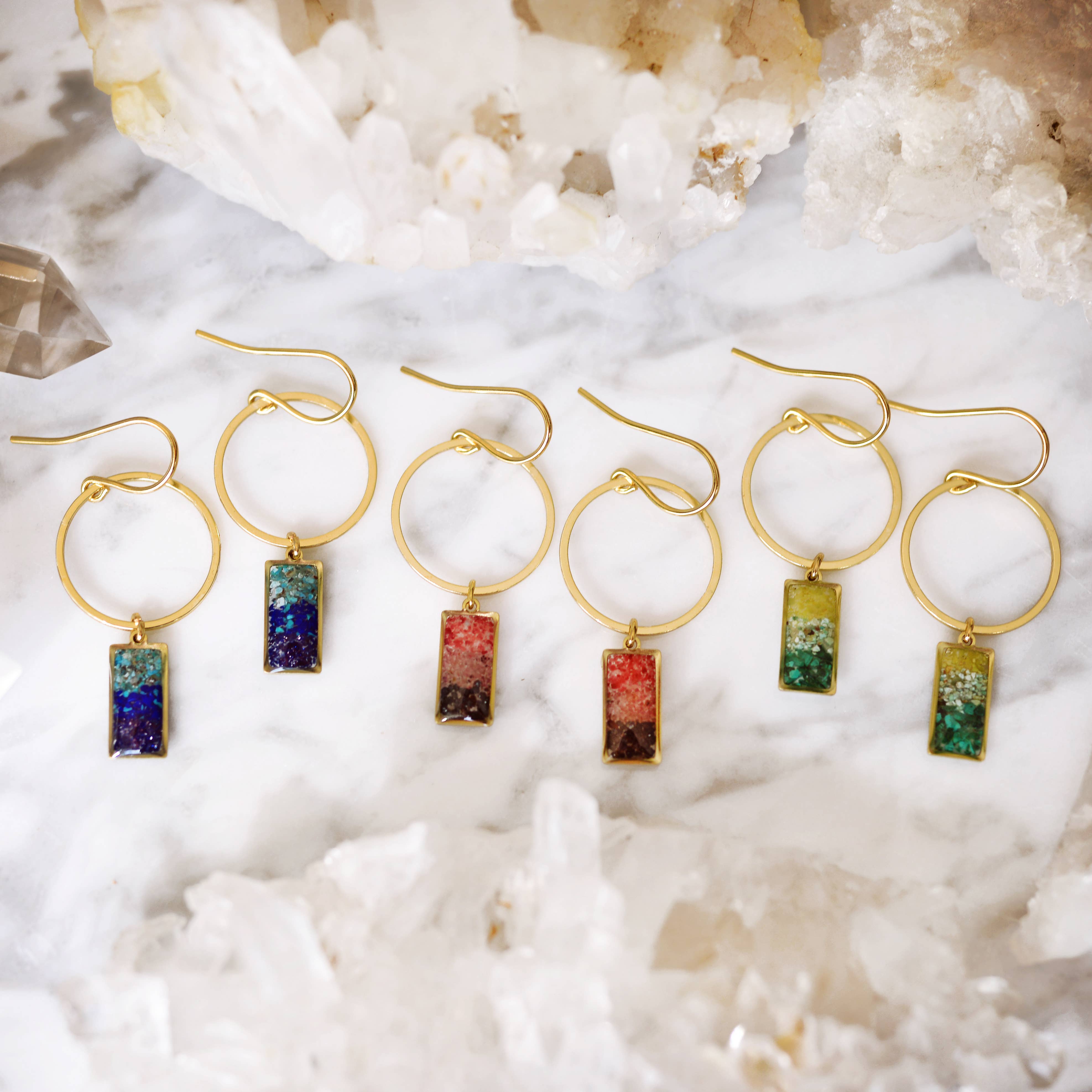 Color Drift Gradient Rectangle and Circle Drop Earrings: Blue